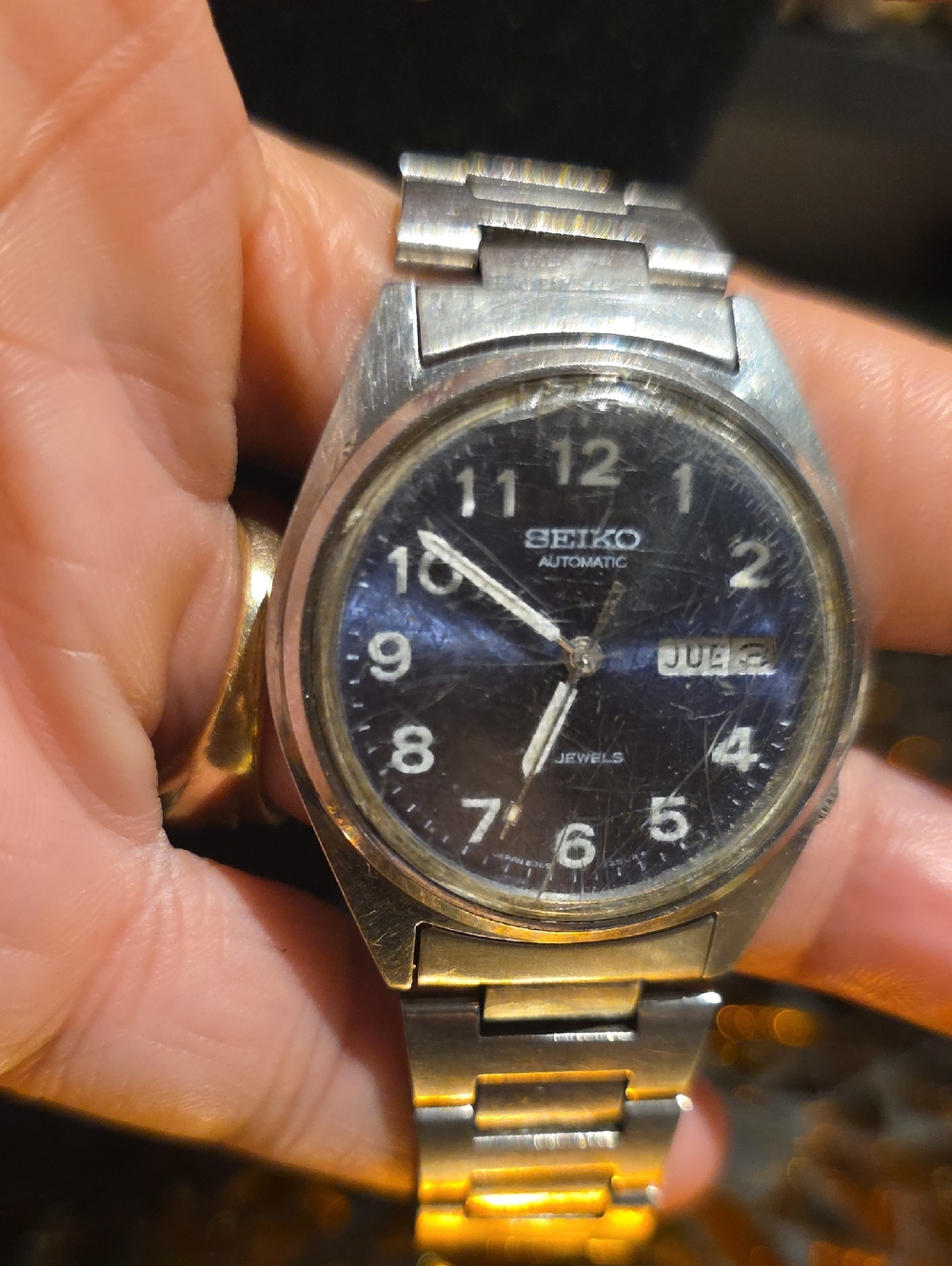 Seiko Silver Stainless Steel Watch with Black Dial